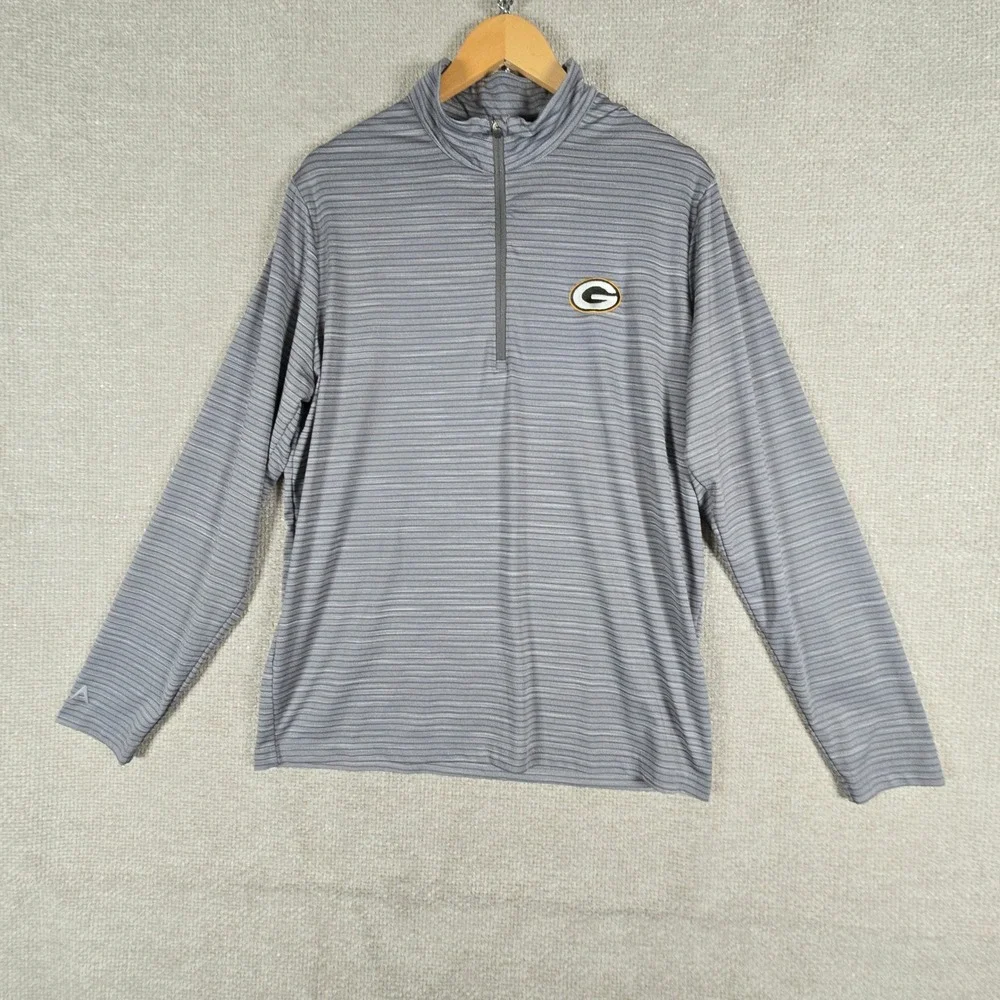 Antigua Green Bay Packers Mens Large Grey Striped Quarter Zip‎ Pullover NFL